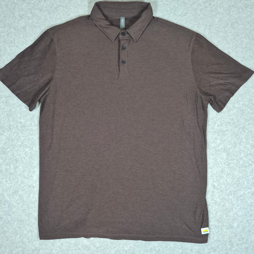 Vuori Strato Tech Polo Shirt Mens Large Brown Short Sleeve Performance Stretch